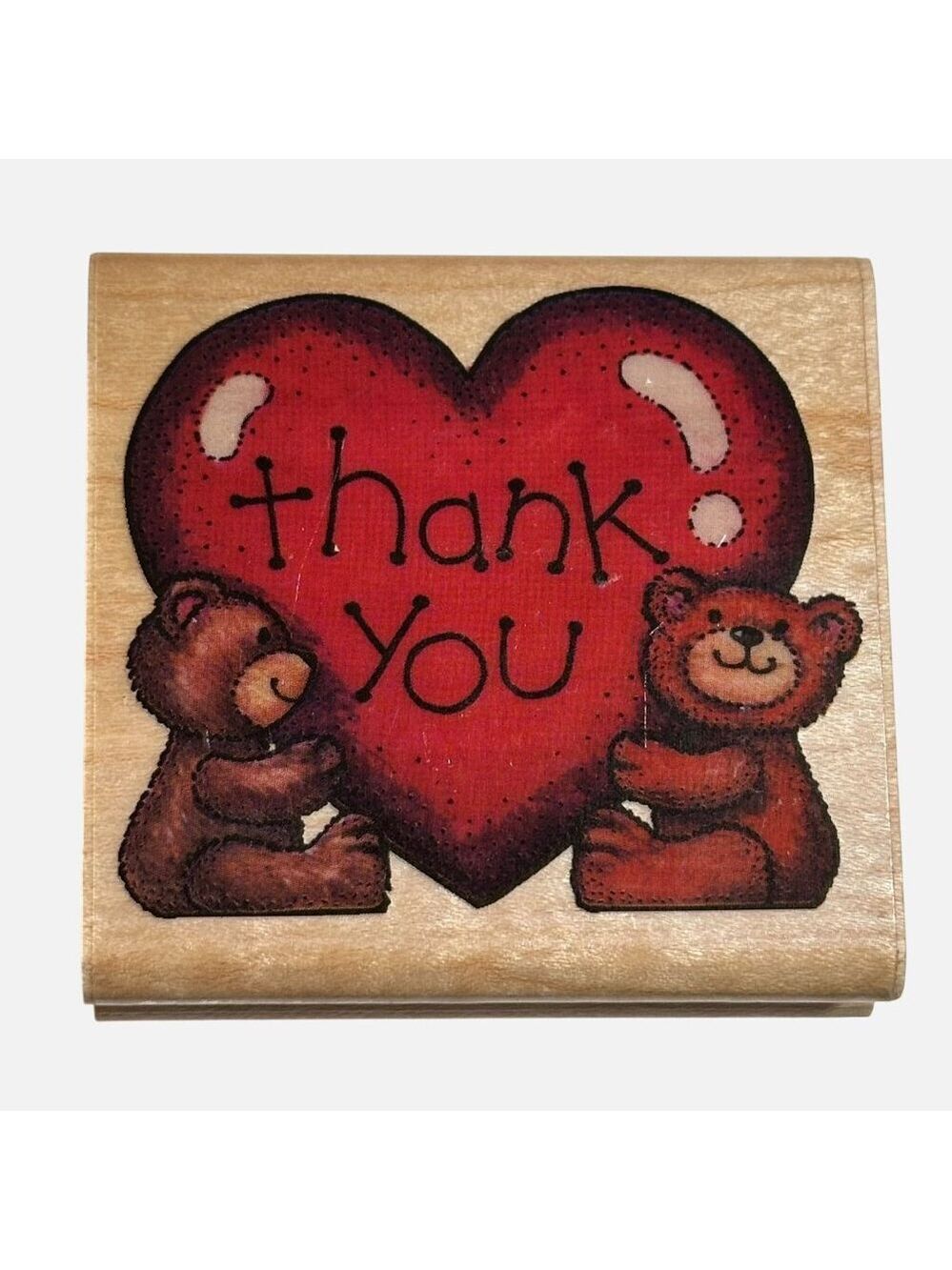 Rubber Stampede Thank You Bears Stamp 725E Wood Mounted Heart Cardmaking Craft